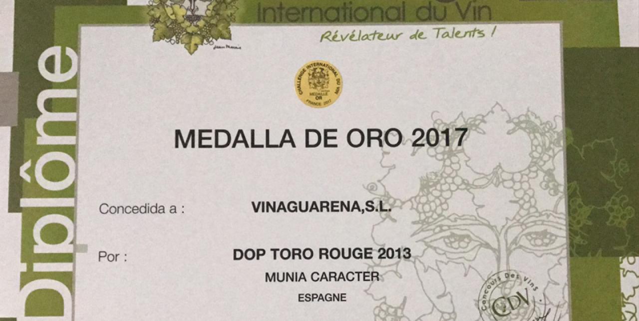 Medalla de Oro para el Munia Caracter 2013 en el Challange International Du Vin 2017